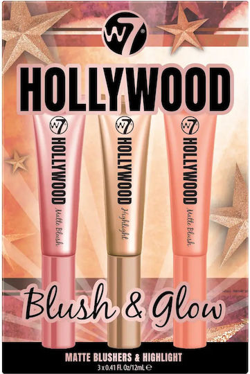 W7 Cosmetics Hollywood Blush and Glow Makeup Set for the Face Blush And Glow 3pcs