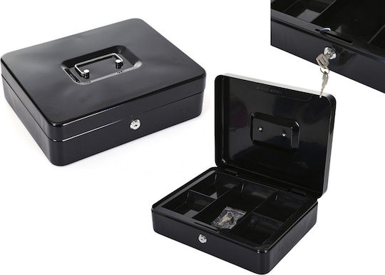 Metal Cash Box Compartments 2 Keys Black