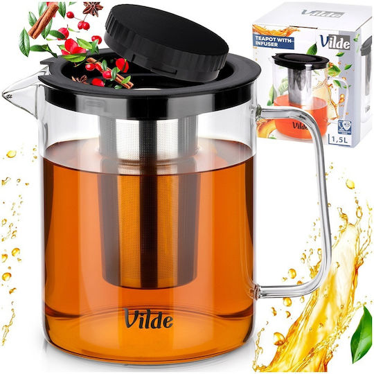 Orion Teekanne mit Filter Glas Schwarz 1500ml