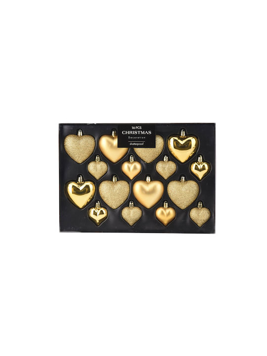 Χριστουγεννιάτικα Στολίδια Σετ 16τμχ K-m Heart Gold Avs101600 Χριστουγεννιάτικα Στολίδια Σετ 16τμχ K-m Heart Gold Avs101600