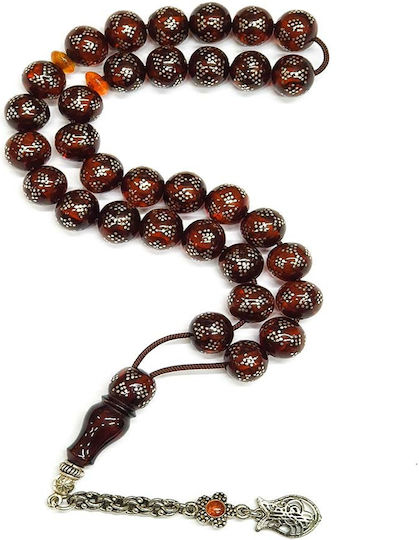 Roloi Komboloi Mastic Worry Beads with 33 Beads Honey 29cm