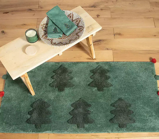 Nef-Nef Homeware Non-Slip Bath Mat Cotton Trees Of Joy Green 70x140cm