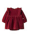 Children's Dress Long Sleeve Velvet Velvet Red Dahlia
