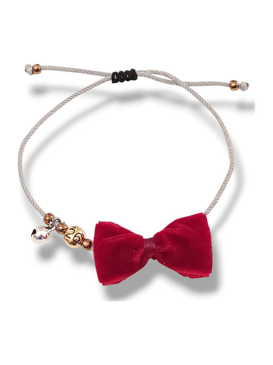 Bracelet '26 Red Bow Grey Cord Adjustable