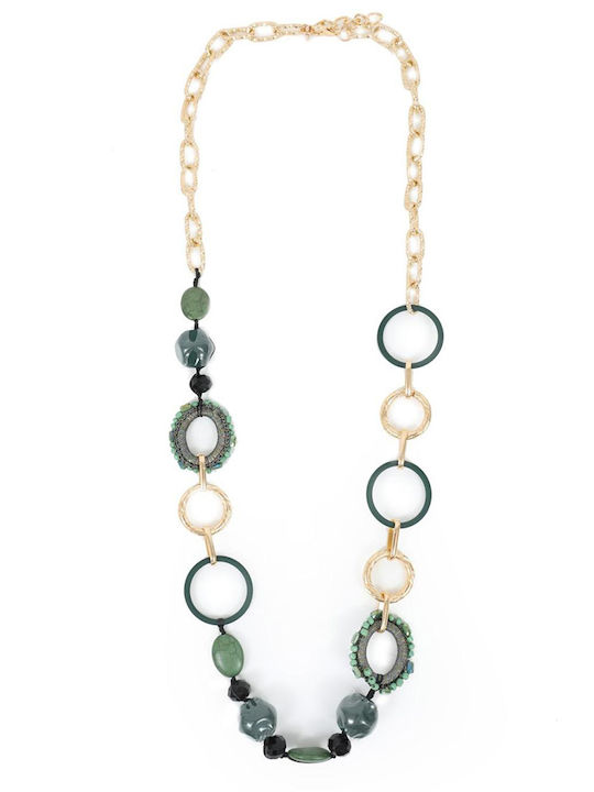 Doca Necklace Ceramic with Acrylic Long Gold Chain Green Stones 81975