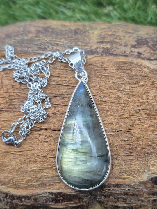 Silver Plated Labradorite Necklace Creativity & Protection – Steel Chain 25 Cm