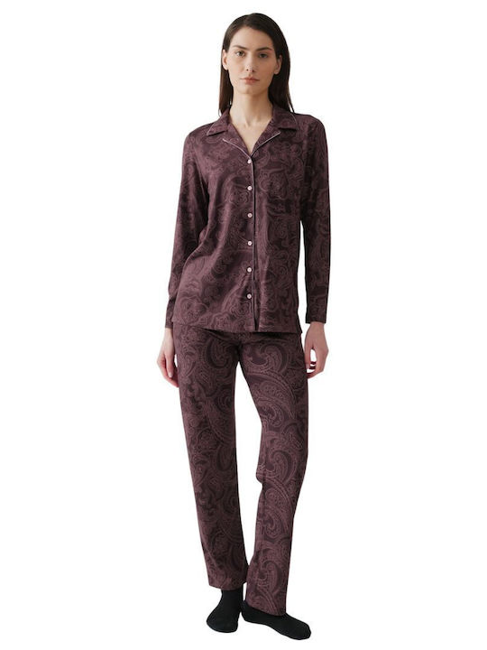 Minerva Winter Damen Pyjama-Set Mauve-pink Hear...