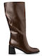 Synthetic Leather Medium Heel Women's Boots Brown