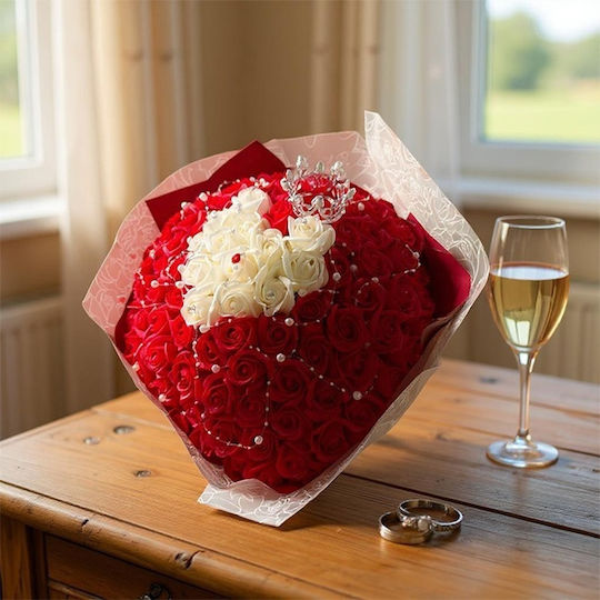 Buchet Regal Roșu 101 Trandafiri Săpun Accesorii Decorative 40 Cm