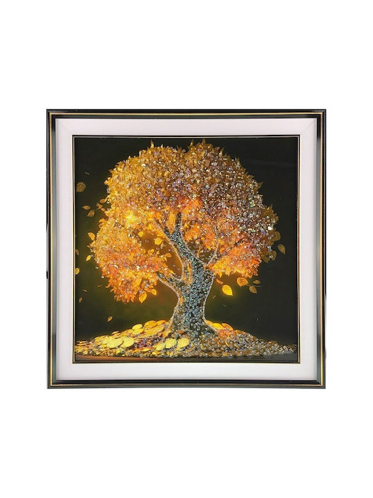 Maxi Size Money Tree Canvas Painting Shiny Effect In Minimalist Frame 72x72 Cm