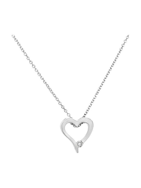Xryseio Necklace with design Heart from White gold 9 K with Zircon