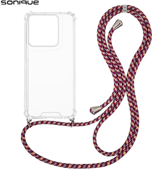 Sonique Armor Klarsicht Silikonhülle Mit Kordel Für Motorola Edge 60 Pro 5G Regenbogen Bordeaux