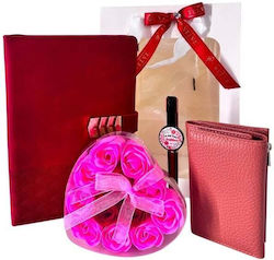Timeless Notes Package Teacher Burgundy Planner Dark Pink Wallet "best Teacher" Pen Box Soap Roses In A Window Bag