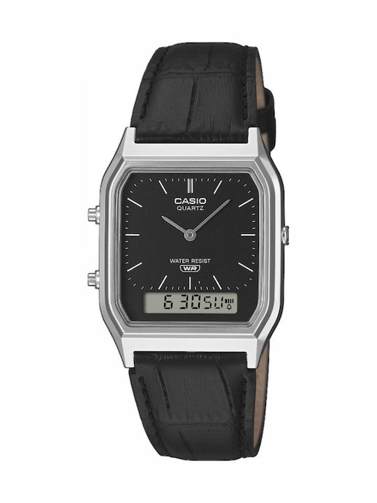 Casio Ψηφιακό Ανδρικό Ρολόι Μπαταρίας με Μαύρο Δερμάτινο Λουράκι