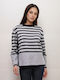 Damen Pullover Gestreift Gray