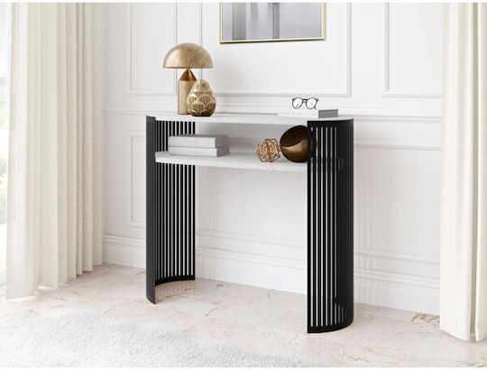 Oswego 143 Console Table Wood & Metal White Marble, Black L100xW30xH86cm