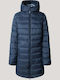 Μακρύ Γυναικείο Puffer Μπουφάν για Χειμώνα Navy Μπλε
