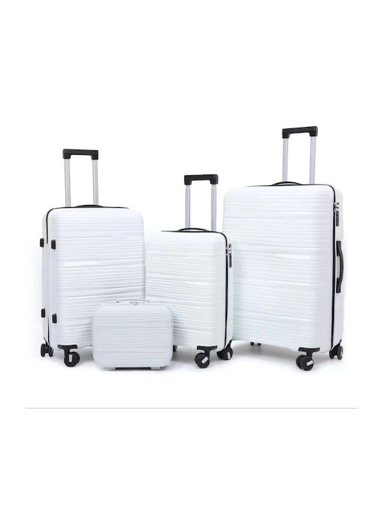Premium Valize De Călătorie Tough Albe Cu 4 Roți Set 4 Buc