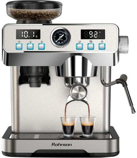 Rohnson Automatische Espressomaschine 1350W Druck 20bar mit Mahlwerk Silber R-98150