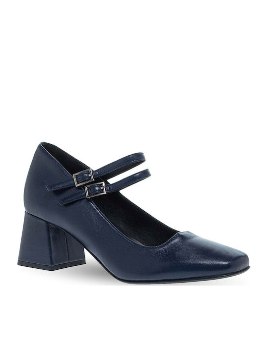 Leder Pumps mit Riemchen Blau