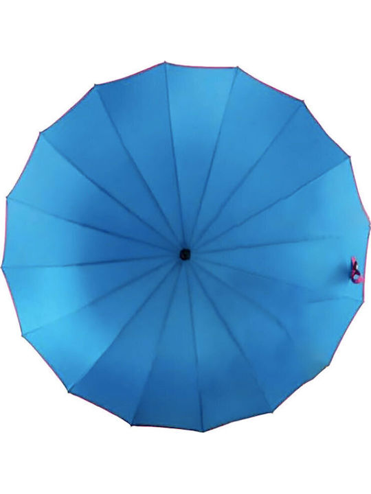 Blue Drop Αντιανεμική Αυτόματη Ομπρέλα Βροχής με Μπαστούνι Μπλε