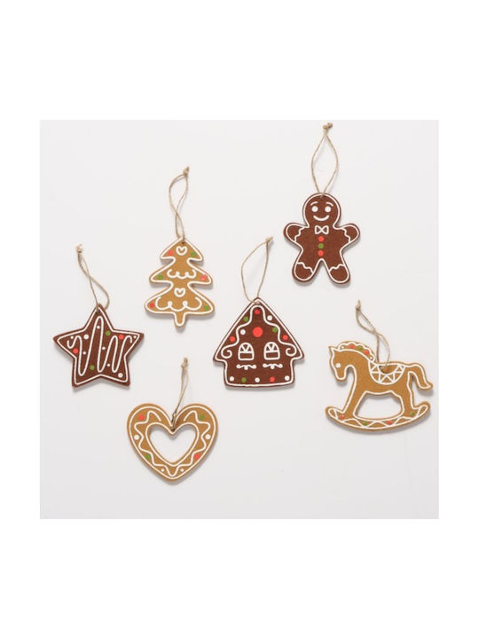 Gingerbread Set Cookies Christmas Tree Ornaments Brown 6 Pieces