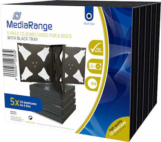 MediaRange Cd Jewelcase CD Box with 6 Trays Black 5pcs
