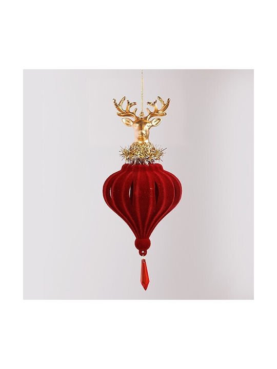 Velvet Red Gold Reindeer Ornament 19.56cm