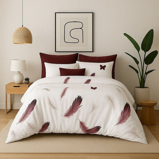Pucioasa Set Huse Pentru Pilote 200x230cm Duble Cu 2 Fețe De Pernă Și 1 Cearșaf Burgundy