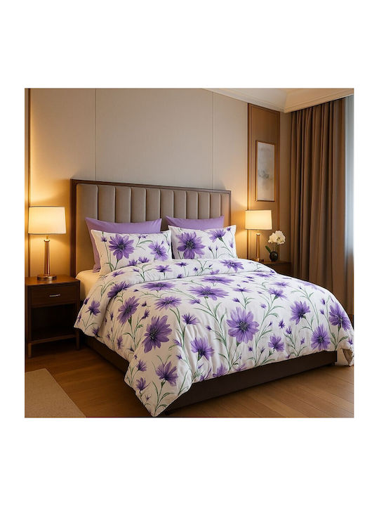 Pucioasa Set Husă de Pilotă Dublă cu 2 Fețe de Pernă & 1 Cearsaf 200x230 Violet