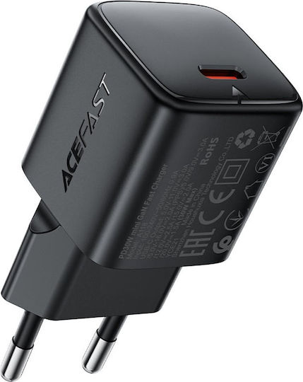 Acefast Charger GaN with USB-C Port and Cable USB-C - USB-C 30W Power Delivery Blacks (A118)