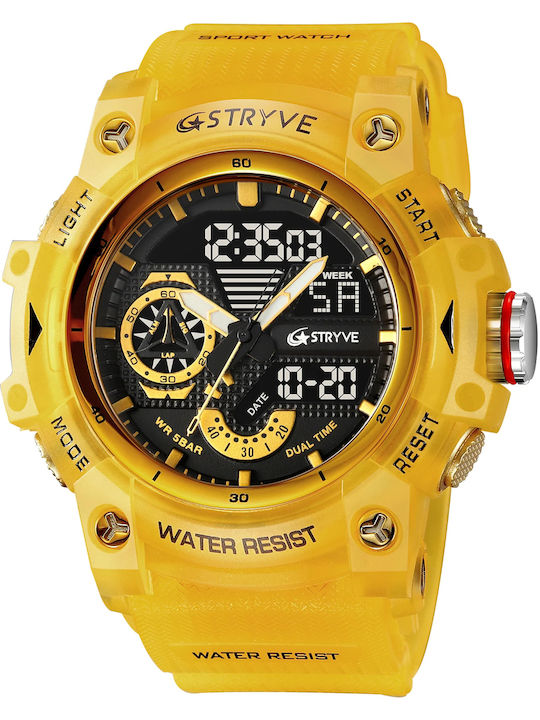 Stryve Ceas Digital Pentru Bărbați 52.5mm Cu Baterie Și Curea Din Cauciuc Galbenă