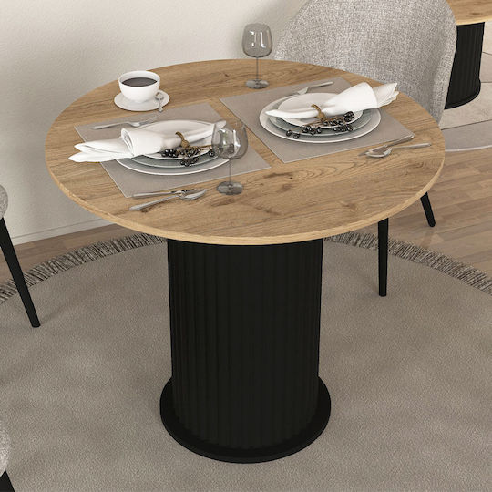Bohema Στρογγυλό Τραπεζαρίας Μαύρο - Sepet Oak 90x90x77.7εκ.