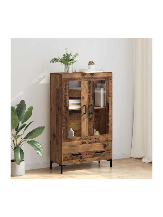 Living Room Display Cabinet Made of Wood & Metal with Windowed Old Wood 69.5x31x115cm