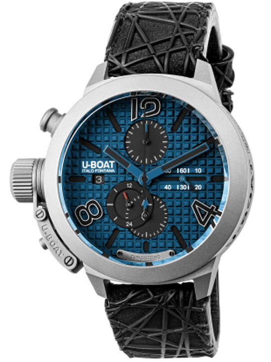 U-Boat Mens Ανδρικό Ρολόι 45mm Χρονογράφος Αυτόματο με Μαύρο Μεταλλικό Μπρασελέ