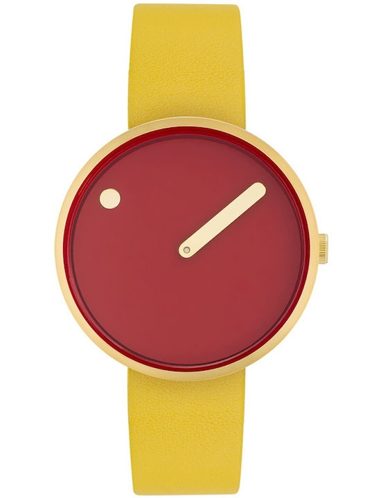 Picto Herrenuhr 34mm Batterie mit Gelb Metallarmband