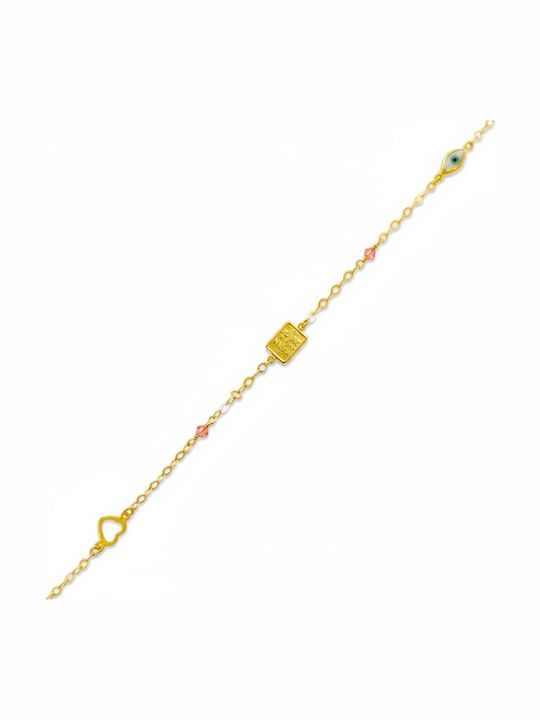 Velegrakis Kids Bracelet from Gold 9K with Heart & Evil Eye