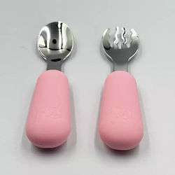 Pandaboo Baby Set with Fork made of Silicone Pink 2pcs