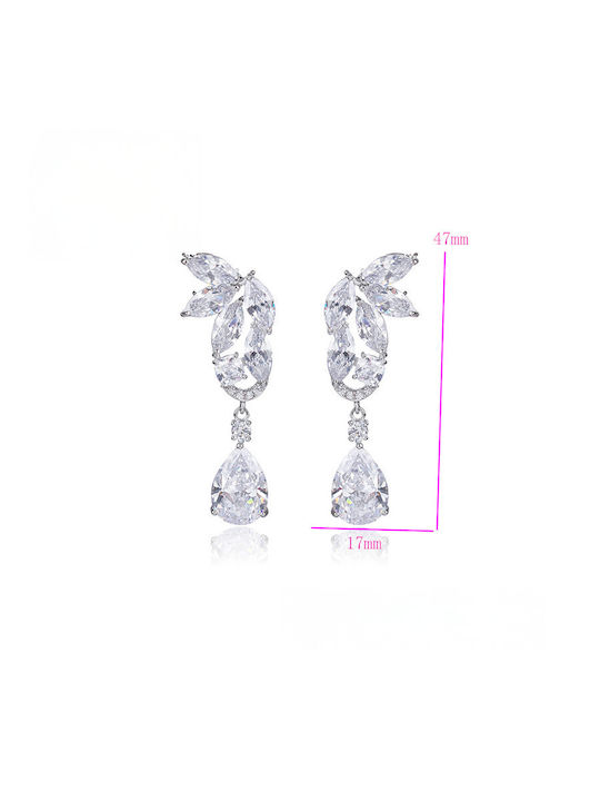 Chrysothemiss Women's Long Earrings Crystal Fleur Platinum Plated Zircon Evening Appearances