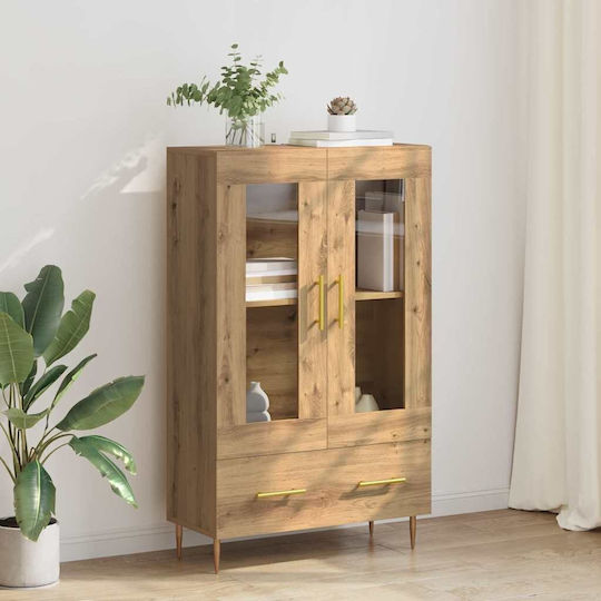 Wall Living Room Display Cabinet made of Wood & Metal with Glass Artisan Oak 69.5x31x115cm