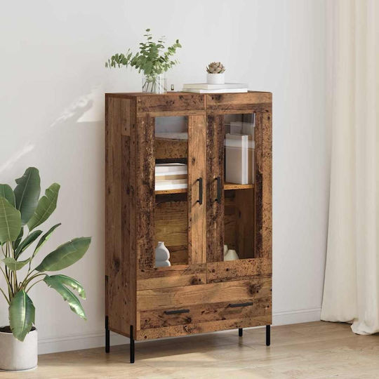 Corona Wall Living Room Display Cabinet made of Wood & Metal with Glass Old Wood 69.5x31x115cm