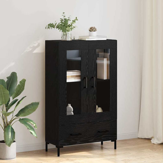 Living Room Display Cabinet Made of Wood & Metal with Windowed Black Beech 69.5x31x115cm