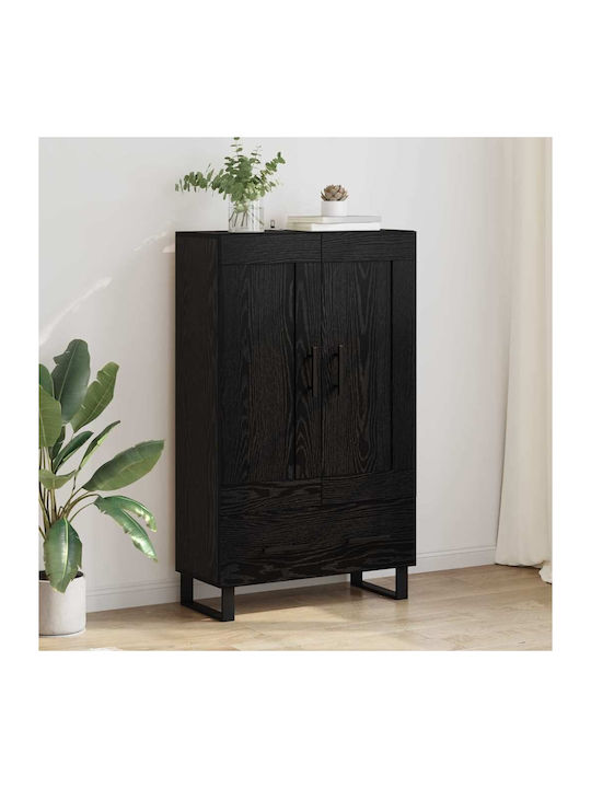 Wand Wohnzimmer Vitrine aus Holz & Metall mit Glas Black Beech 69.5x31x115cm