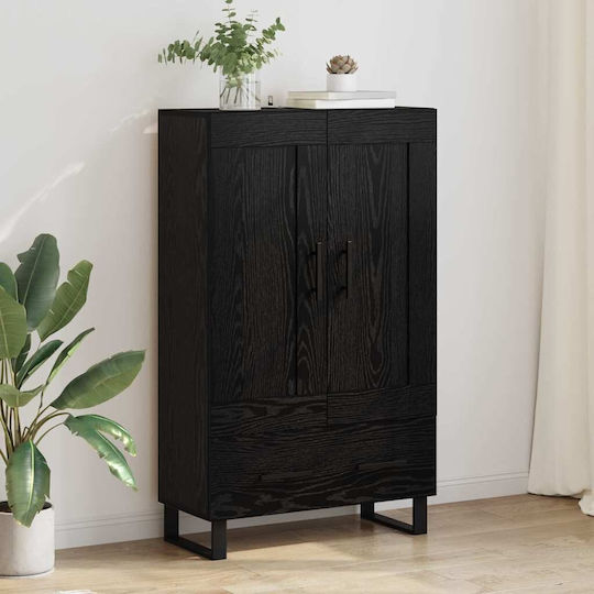 Wall Living Room Display Cabinet made of Wood & Metal with Glass Black Beech 69.5x31x115cm