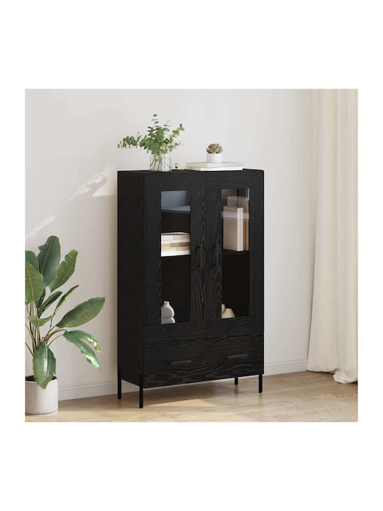 Corona Wohnzimmer Vitrine aus Holz & Metall mit Verglasung Schwarze Eiche 69.5x31x115cm