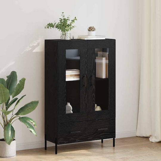 Corona Living Room Display Cabinet made of Wood and Metal with Glass Black Oak 69.5x31x115cm
