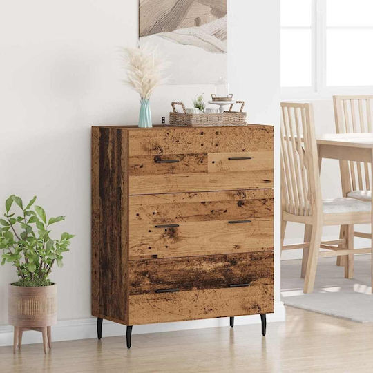 Wooden & Metallic Chest of Drawers Coffee 69.5x34x90cm