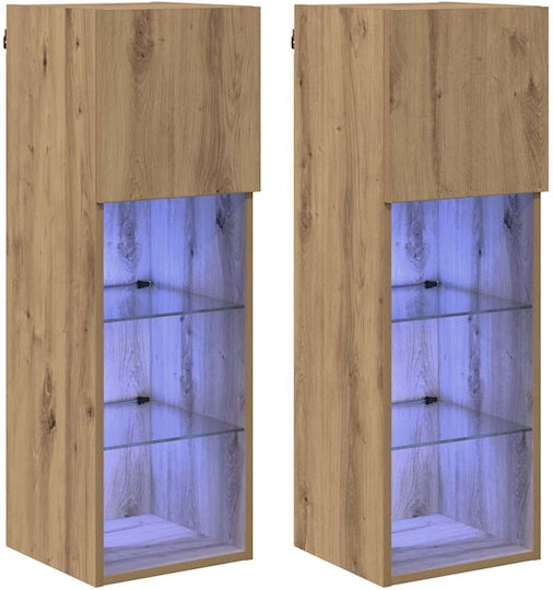 Wall Living Room Cabinet Made of Particle Board with Lighting Brown 30.5x30x90cm