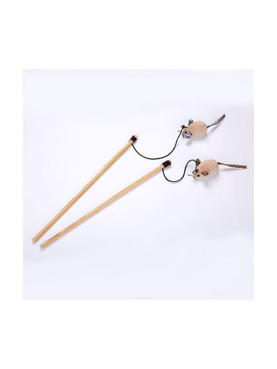 Denik Pet Interactive Cat Stick Mouse Brown Ears