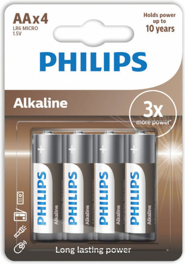 Philips Alkaline Batteries AA 1.5V 4pcs